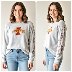 Iowa State Cyclones Pressbox Fuzzy Terry Crewneck Sweatshirt Gray Sz Medium VGC